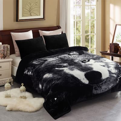 Wolf Printed Winter Heavy Blanket 10lbs Plush Korean Style Blanket King Size