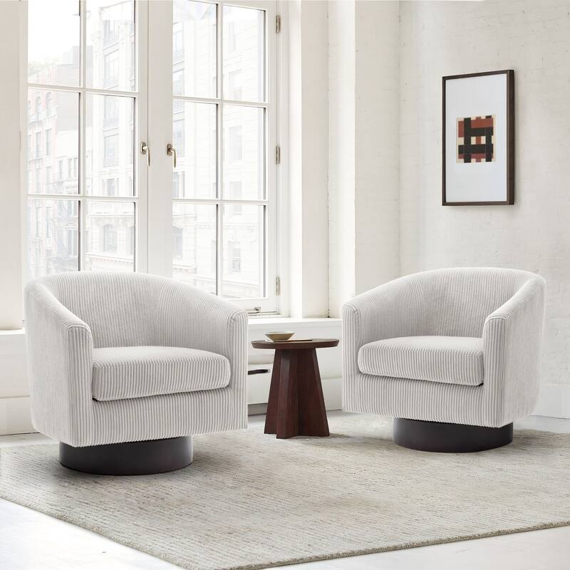 2 Set 360° Swivel Corduroy Accent Chairs Barrel Armchairs