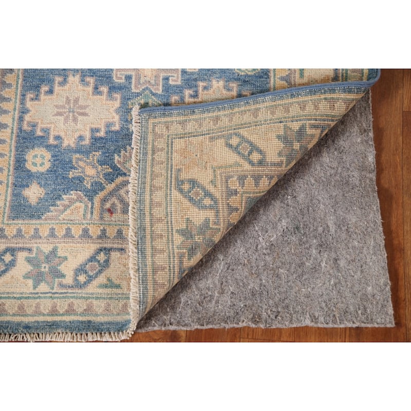 Blue Geometric Kazak Accent Rug Handmade Oriental Wool Carpet - 2'7"x 4'0"