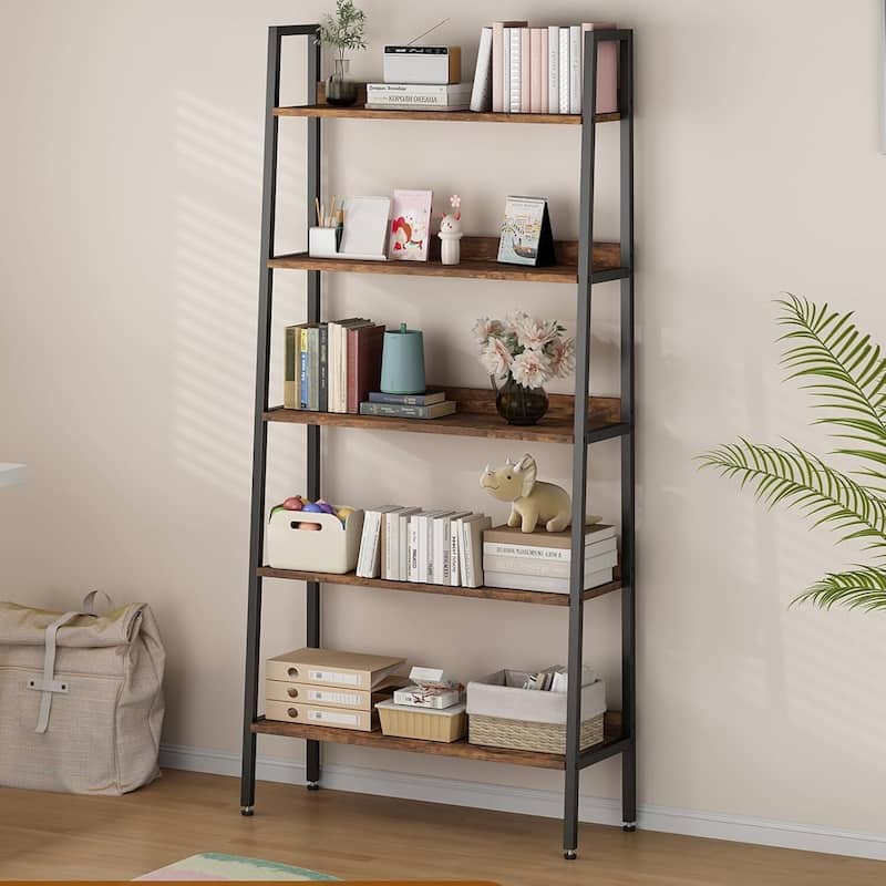 5 Tier Home Office Bookcase Bookshelves Storage Organizer for CDs/ Movies/ Books - Brown