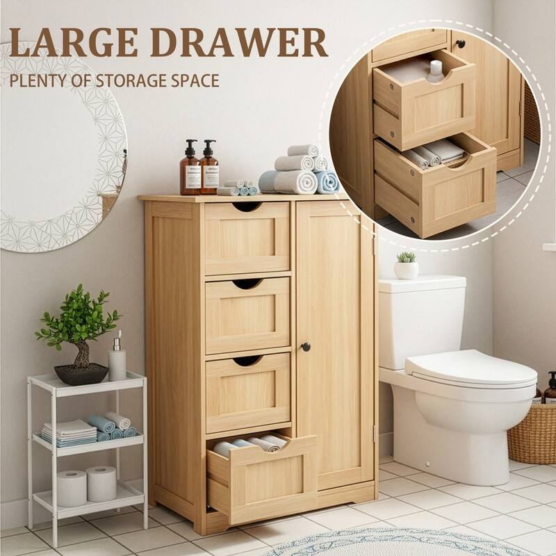 Black Bathroom Storage Cabinet with 4 Drawers and 1 Door