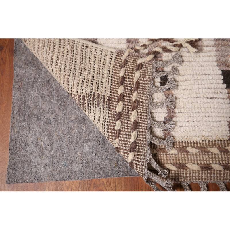 Earth Tone Moroccan Modern Area Rug Hand-Knotted Stripe Wool Carpet - 8'9" x 12'4"