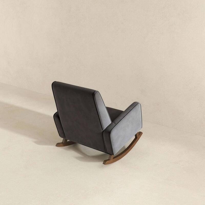 Dark Grey Fabric Rocking Chair with Solid Wood Frame 36.6"H x 27.5"W x 39"D for Living Room Bedroom Reading