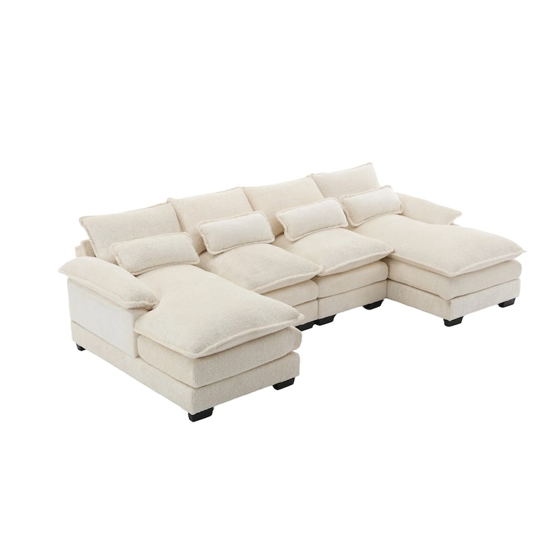 Beige 110.63" Spacious U-Shaped 6-Seater Sofa with Modular Ottomans