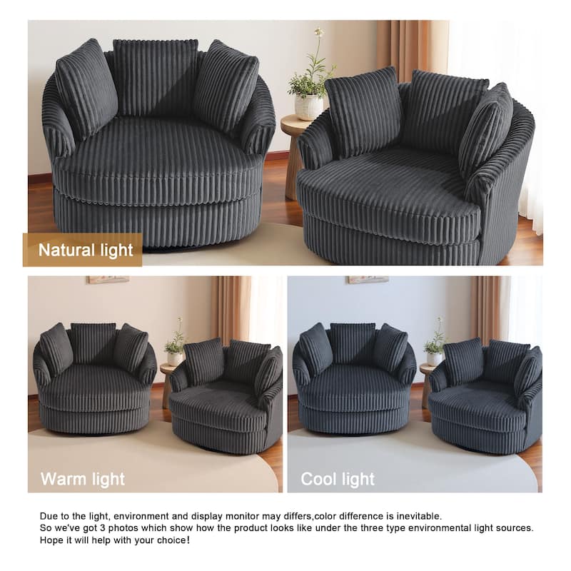 UIXE Oversize 43" Plush Corduroy Swivel Barrel Chair Comfy Accent Chair For Living Room