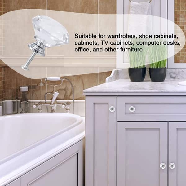 Black Crystal Glass Cabinet Knobs - 40mm Diameter, Zinc Bracket, 3 Screw Lengths Included (22/25/30mm)