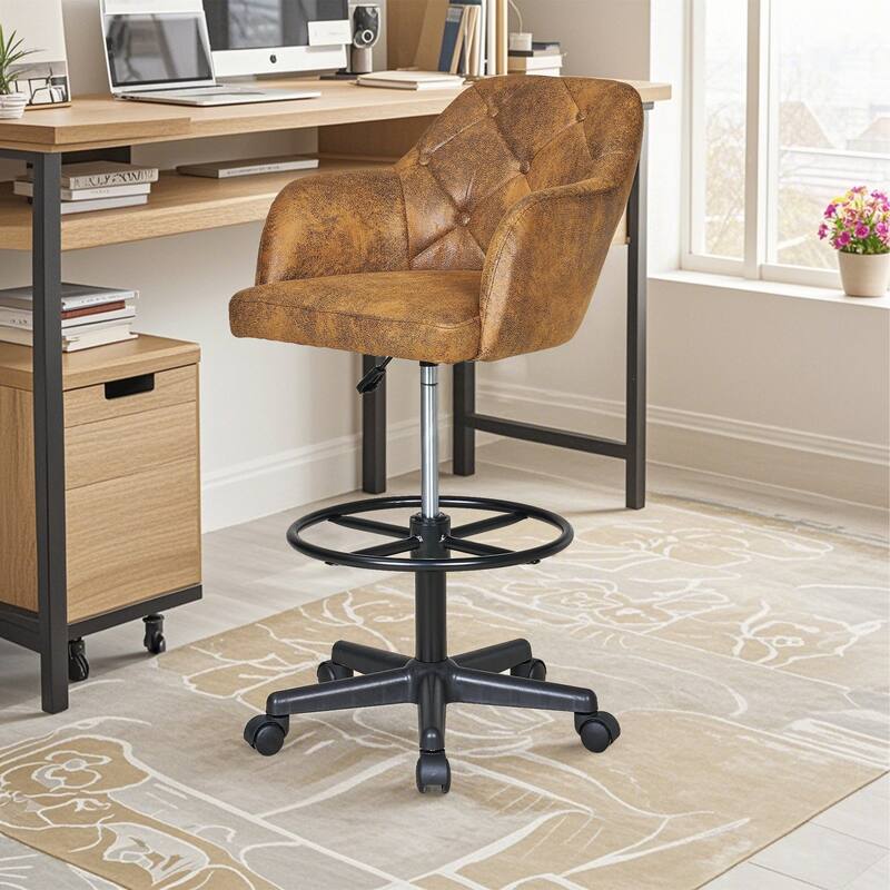 VECELO Swivel Wingback Tilting Drafting Chairs 32.28"-40.16" Adjustable Height Diamond Tufted Back Naihead Home Office Chairs