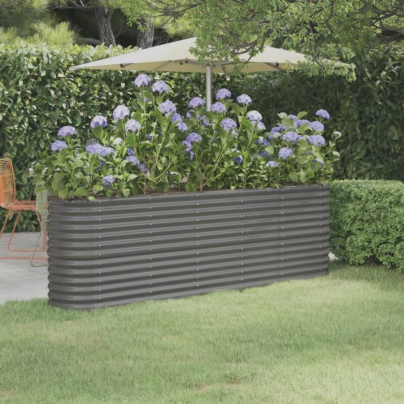vidaXL Garden Raised Bed Patio Outdoor Raised Planter Box Powder-coated Steel - 88.2"x15.7"x26.8" - Gray