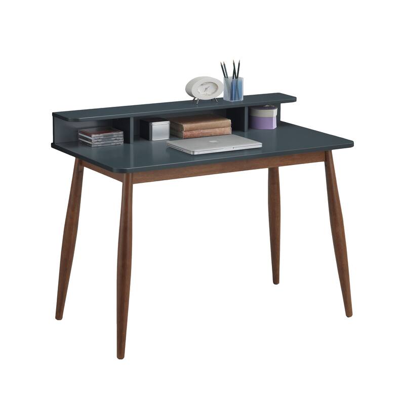Home Office Writing Desk Wood Study Desk with Storage Shelf, Grey