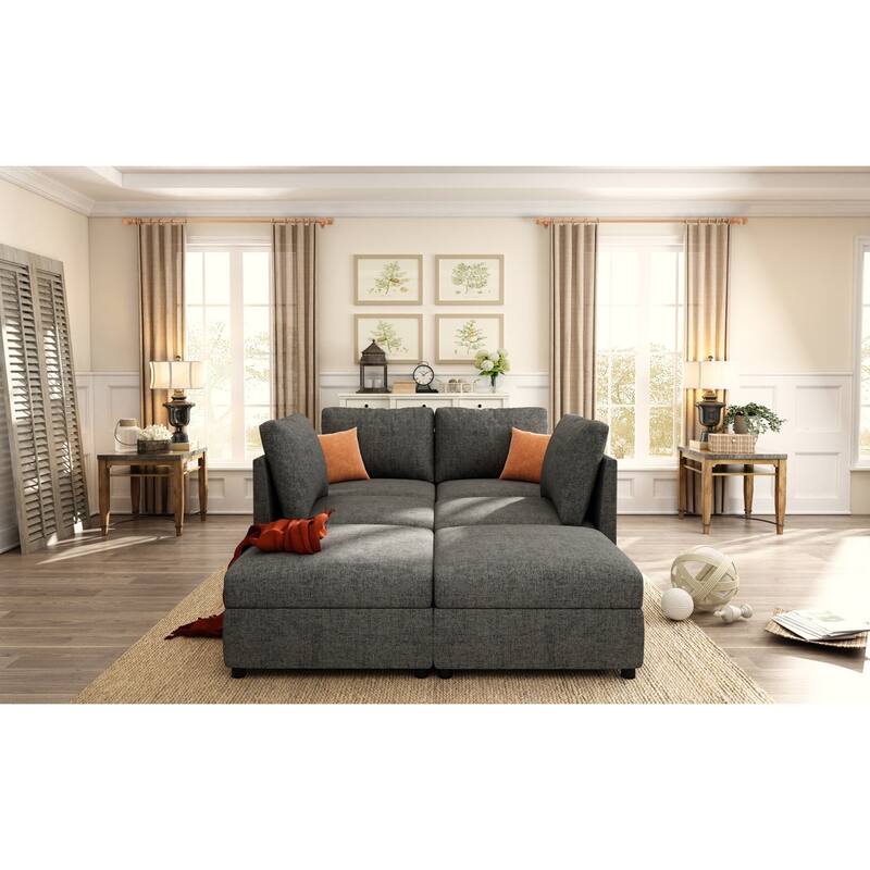 Oversized Sectional Sofa Set, Convertible L Shaped Couch Sofa Bed with Storage, 6 Seater Modular Sofa with Ottomans and Chaise