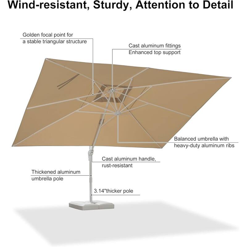 PURPLE LEAF White Rectangle Cantilever Patio Umbrella With Base