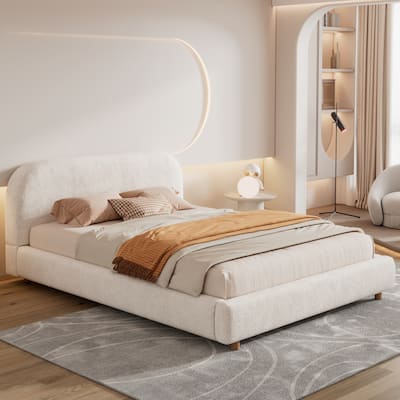 Christopher Knight Home - Eleanor Boucle Fabric Upholstered Platform Bed with Curve-Shaped Design