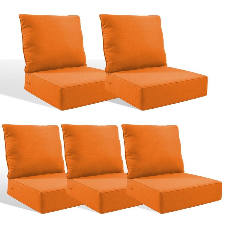 Pocassy 24x24x6 Inch Thick Cushions Pillows Set Indoor Outdoor Deep Seat Water & Fade Resistant - Orange Cushion - 5 Set Seat & Back Cushion