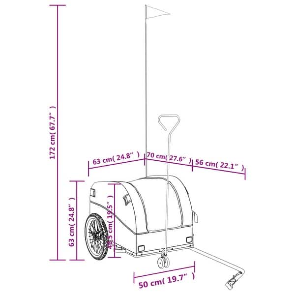 dimension image slide 5 of 6, vidaXL Bike Trailer Kids Bicycle Cargo Wagon Buggy Carriage Cycle Trailer Iron