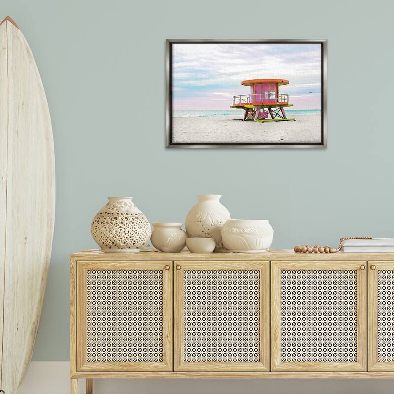 Stupell Lifeguard Hut with Pastel Sky Framed Floater Canvas Wall Art Design By Seven Trees Design
