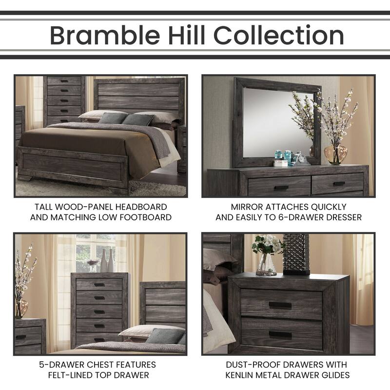 Hanover Bramble Hill 5-Piece Bedroom Furniture Set with King-Size Bed Frame in Weathered Gray Finish