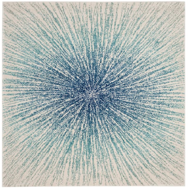 SAFAVIEH Evoke Juli Abstract Boho Burst Rug - 5'1" x 5'1" Square - Royal/Ivory