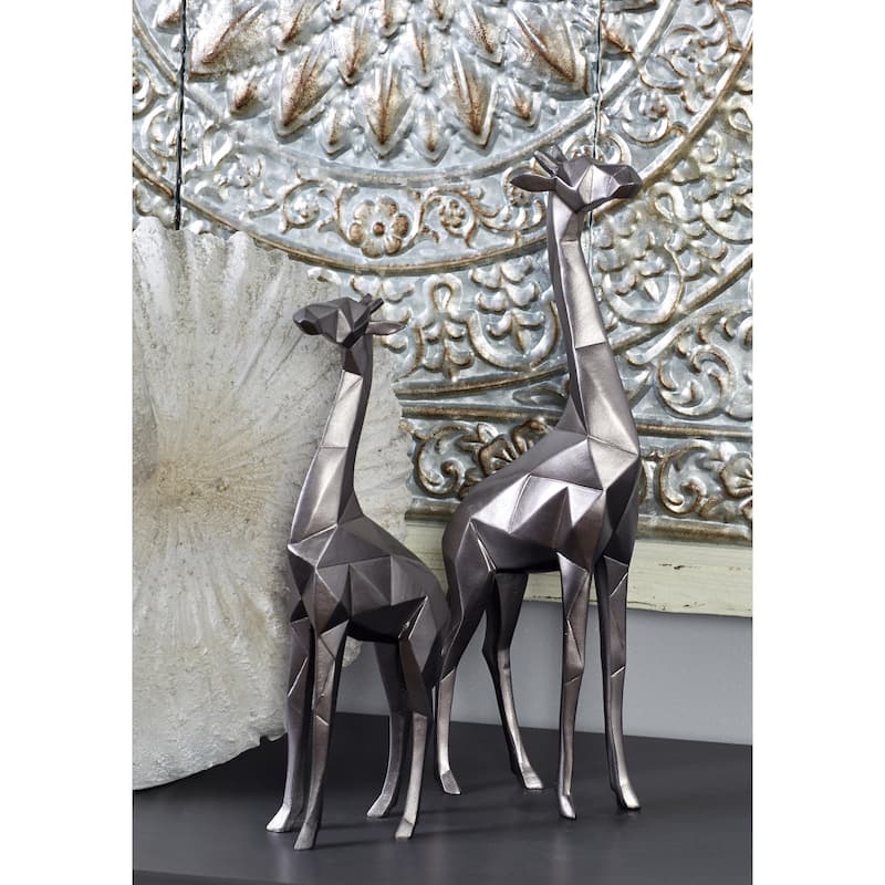 Polystone Giraffe Decorative Sculpture - Set of 2 Gold or Silver - CosmoLiving by Cosmopolitan