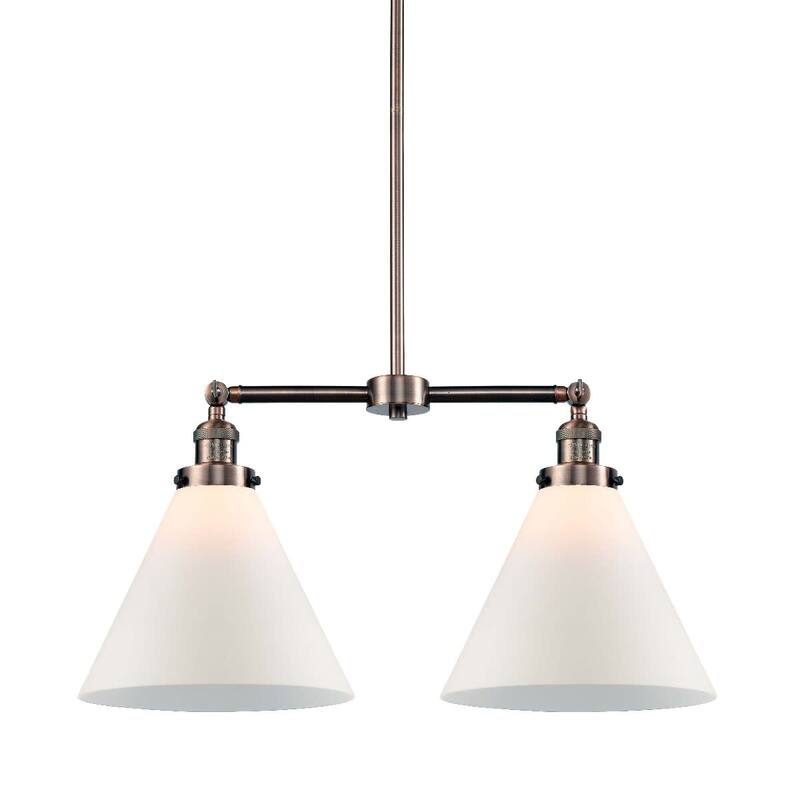 Innovations Lighting X-Large Cone 2 Light 21" Wide Linear Chandelier - Antique Copper / Matte White Cased