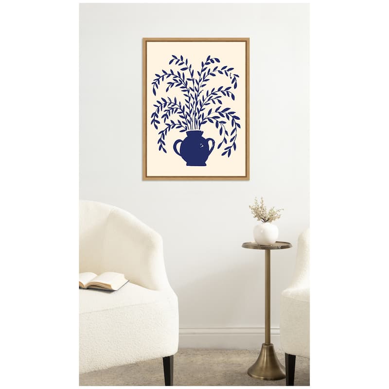 Kate and Laurel Blue Botanical Vase Aurelia 009 by Vicky Yorke Framed Canvas Wall Art Print