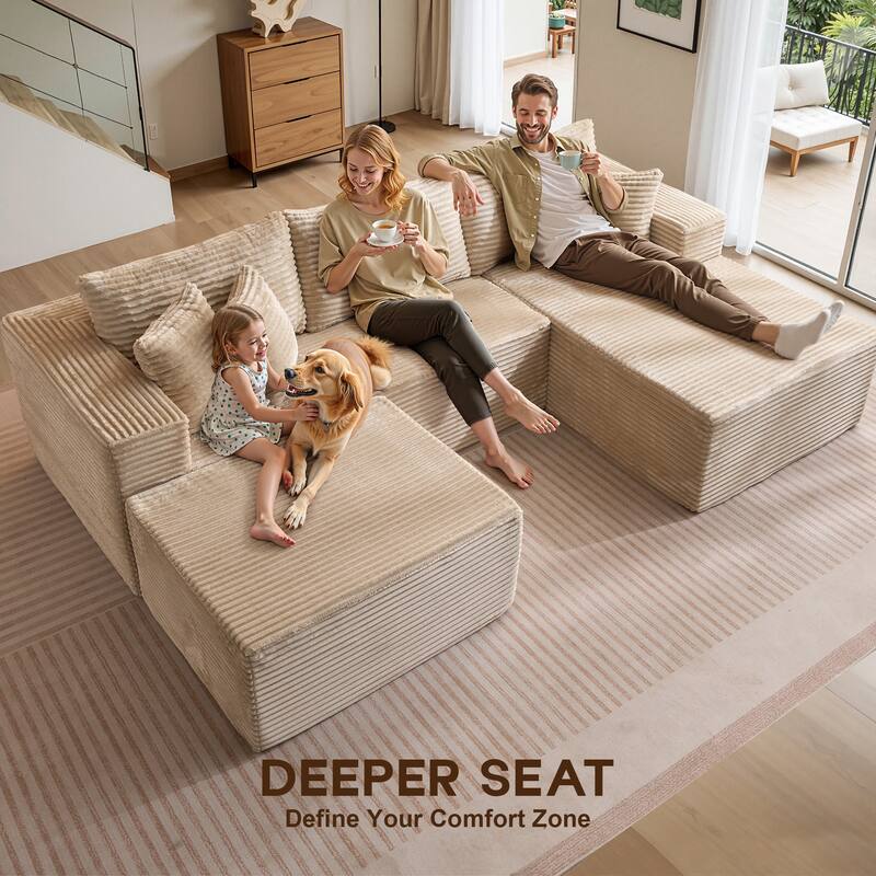 OVIOS All-Foam Cloud L-Shaped Lounger Sofa​ ​​With Ottoman​