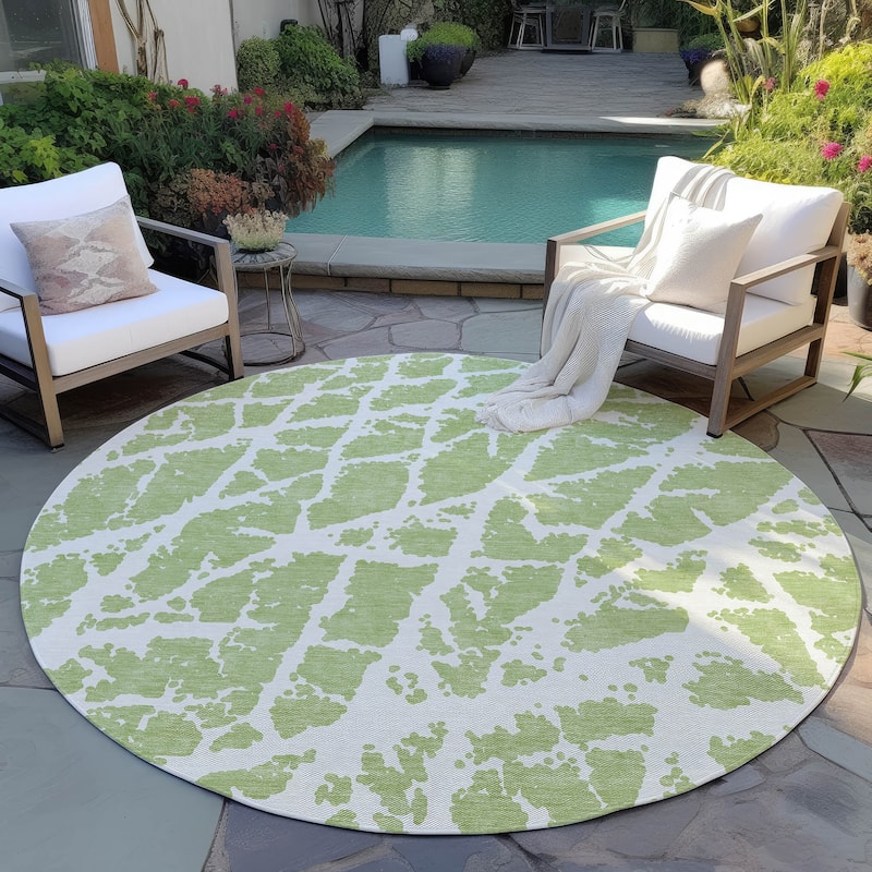 Machine Washable Indoor/ Outdoor Transitional Aloe Crackle Chantille Rug - Aloe - 8' x 8'