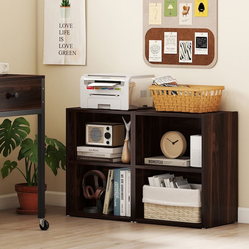 Gymax 2PCS 2-Cube Bookcase Cube Storage Organizer w/ Adjustable Walnut - 17''x11.5''x21.5''