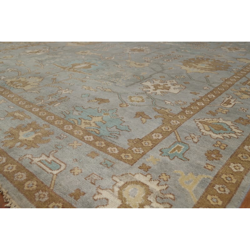 Transitional Blue Oushak Indian Area Rug Handmade Wool Carpet - 9'1" x 11'8" - Blue - 9'1" x 11'8"