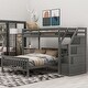 preview thumbnail 3 of 7, Twin Over Full Bunk Bed, Wood L-Shaped Bunk Beds with Storage Stairs,Bunk Bed Frame with Guardrails and Ladder,Gray