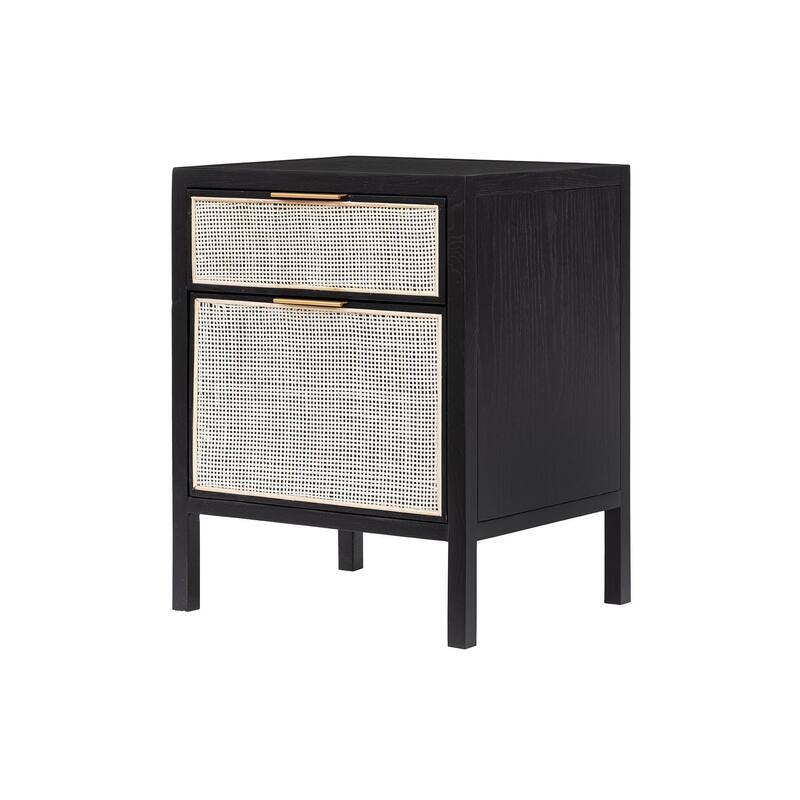 Cane Rattan Filing Cabinet, Black/ Beige
