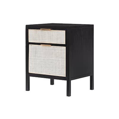 Cane Rattan Filing Cabinet, Black/ Beige
