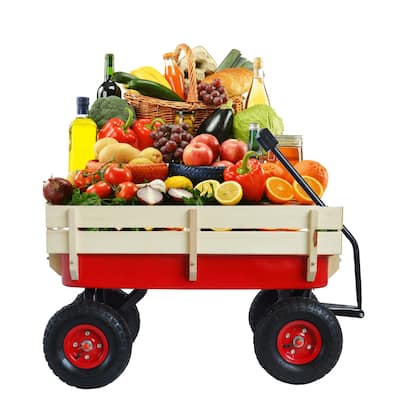 All-Terrain Yard Cart - Adjustable Handle, Large Capacity, Steel and Wood Construction with 180° Steering - Metal