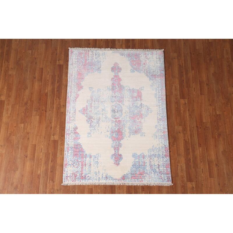 Abstract Accent Rug Hand-Knotted Striped Wool Carpet - 3'11"x 5'6"