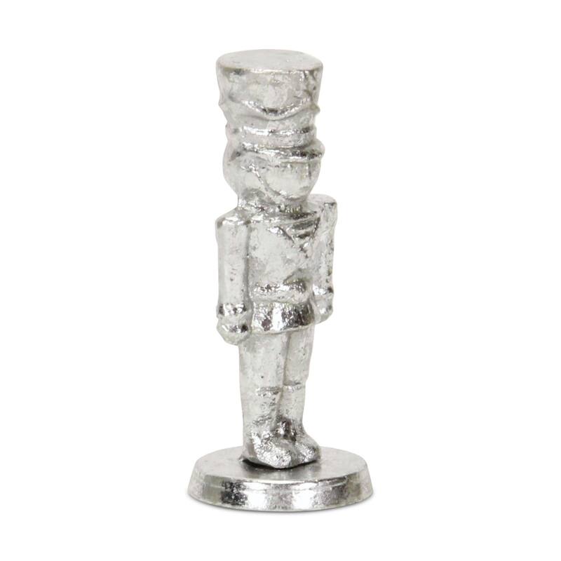 Small Christmas Nutcracker Cast Iron Tabletop Figurine - 5.5" - Silver