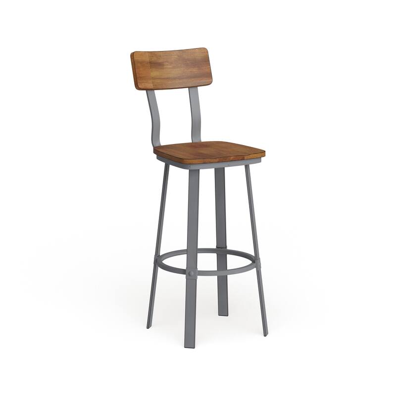 Rustic Walnut Restaurant Barstool with Wood Seat & Back & Gray Powder Coat Frame - 16.25"W x 22.75"D x 45"H - Rustic Walnut