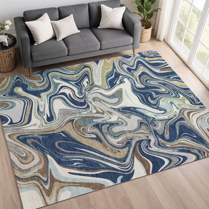 Machine Washable Indoor/ Outdoor Contemproary Fusion Chantille Rug