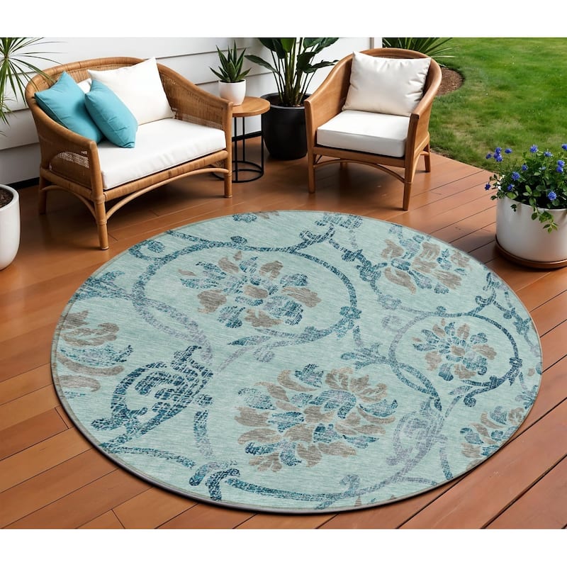 HomeRoots Floral Traditional Rectangle Outdoor Rug - 8' Round
