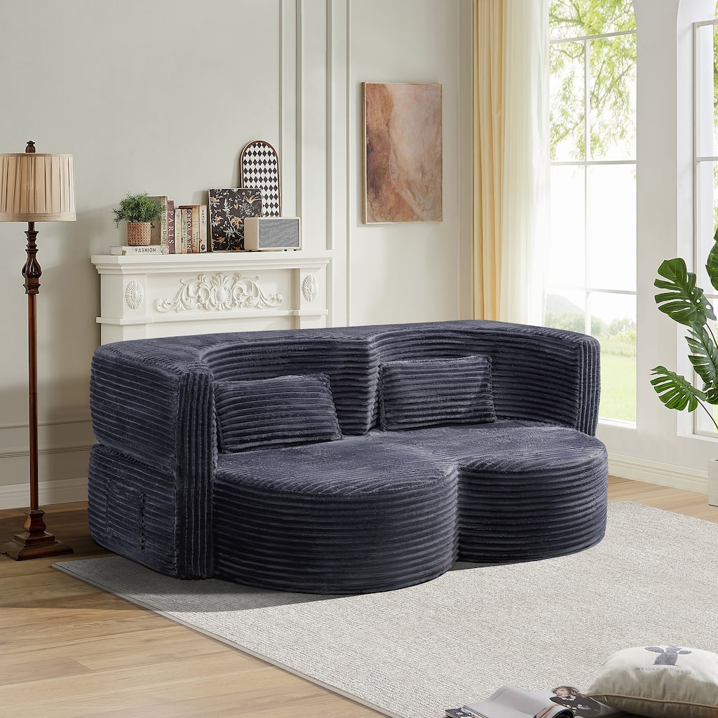 Folding sofa bed, floor to ceiling sofa, corduroy fabric double sofa, suitable for living rooms, guests, offices, apartments