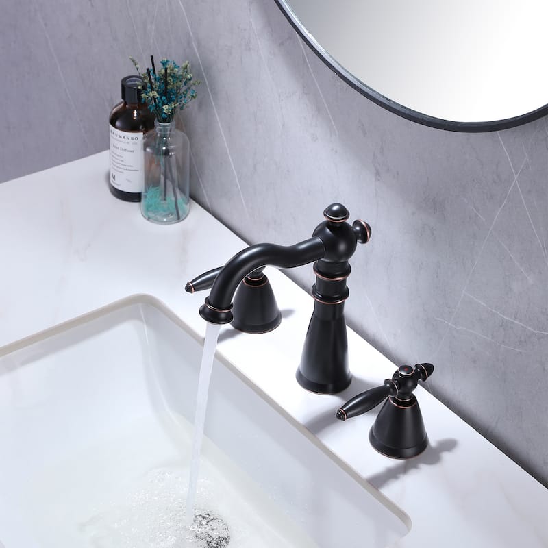 8.2"H Antique Solid Brass Widespread 2-handle Bathroom Sink Faucet