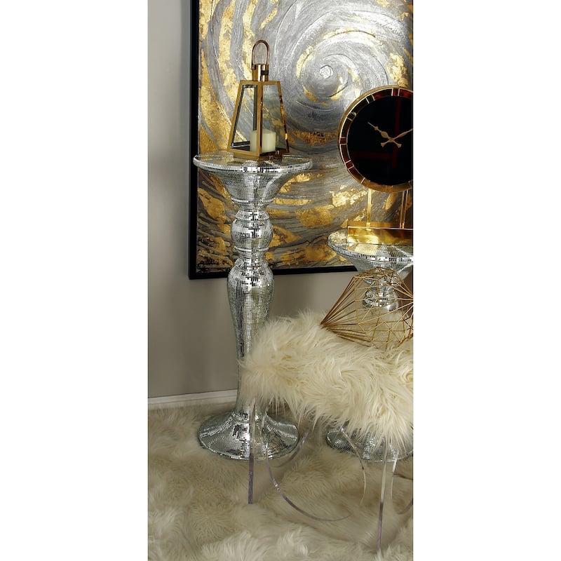 Silver Glass Mosaic Mirrored Turned Floor Pedestal Table