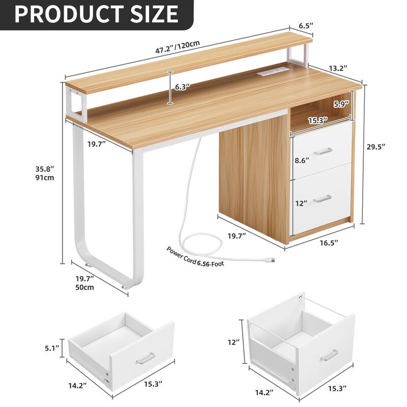 Moasis Computer Desk with Monitor Stand Home Office Gaming Desks with Drawer Filing Cabinet
