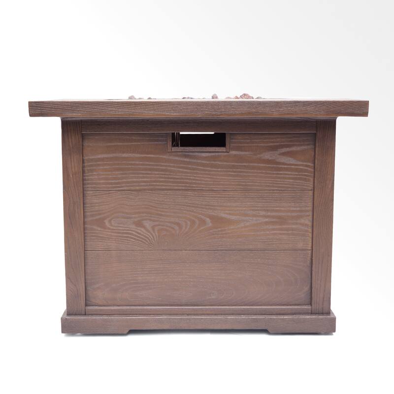 Roomfitters Outdoor Gas Fire Pit Table with Wood-Look Design, Square Propane Fire Pit with Lava Rocks, Brown