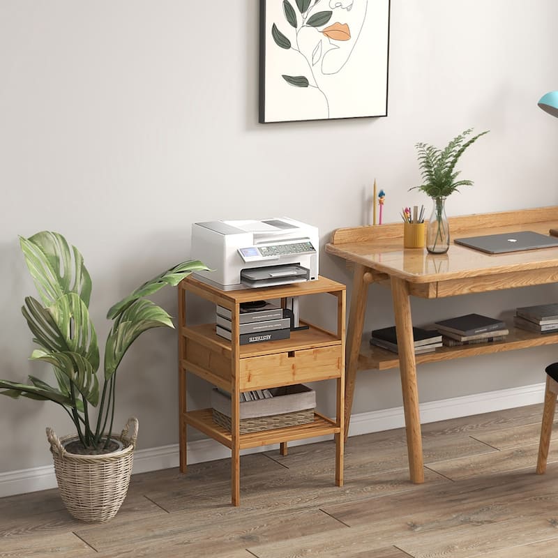 Gymax Bamboo Nightstand w/ Pull-out Drawer & Storage Shelf Wood