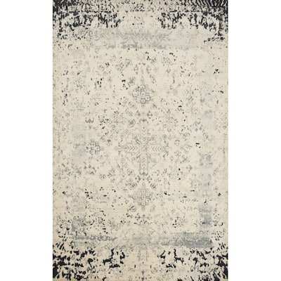 Hand Knotted Oriental 100% Wool Carpet Modern Medallion Beige & Ivories Gabbeh Area Rug - 7' 6'' X 5' 4''