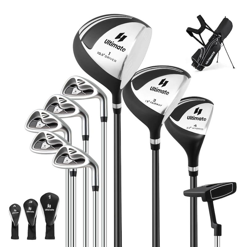 Men's Complete Golf Clubs Package Set 10 Pieces Includes Alloy Driver - See Details - Black
