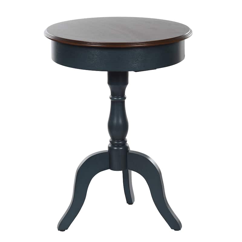 StyleCraft Savannah Round Pedestal Side Table - Midnight Blue & Brown