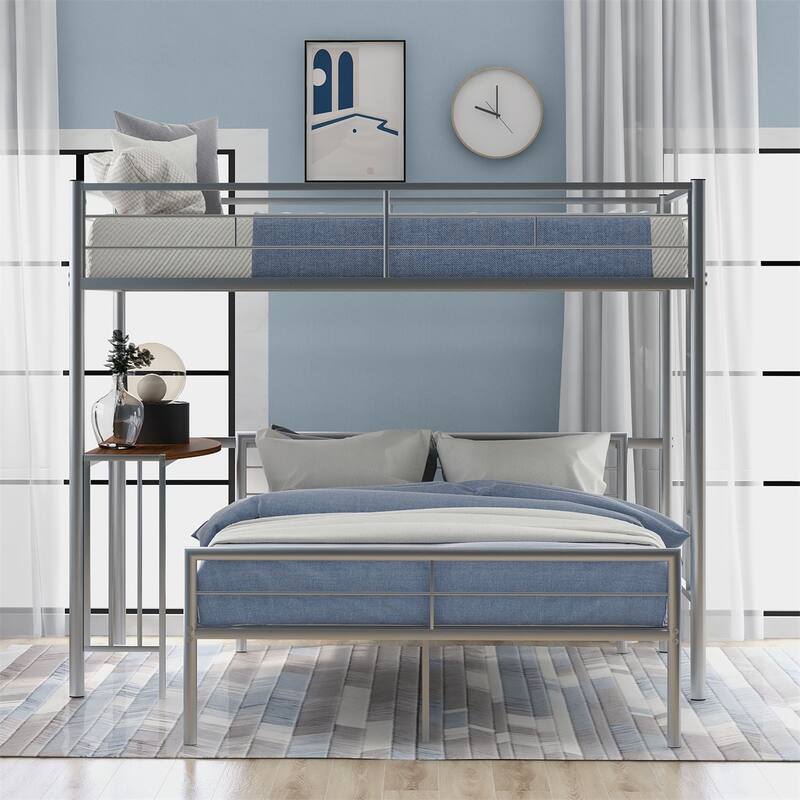 Merax Twin Over Full Metal Bunk Bed with Desk - Silver