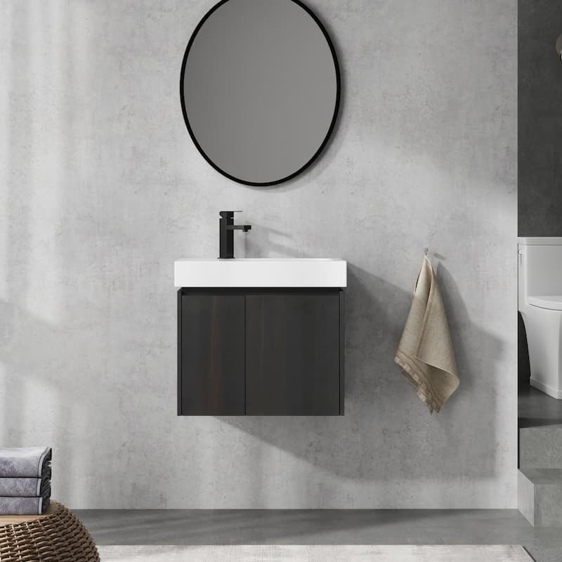 Bathroom Vanity With Sink In 16/20/24/30/36 Inch, Floating Bathroom Vanity With Soft Close Door - 24''W - Black-Ceramic Sink