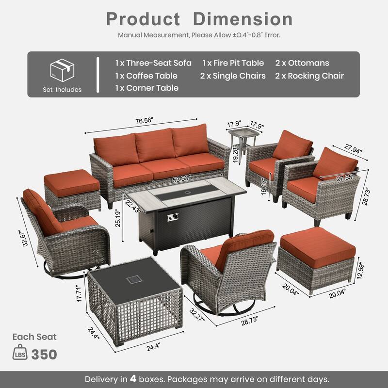 HOOOWOOO 10-piece Patio Furniture Set with Swivel Rocking Chairs Wicker Conversation Set