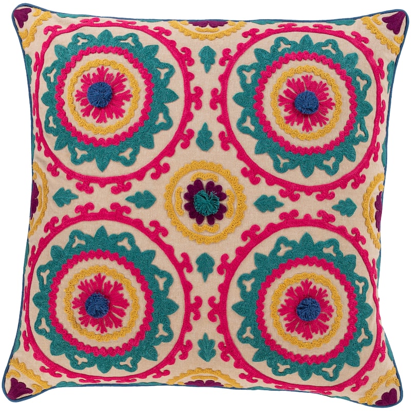 Kels Embroidered Mandala 20-inch Poly or Feather Down Throw Pillow - Feather Down